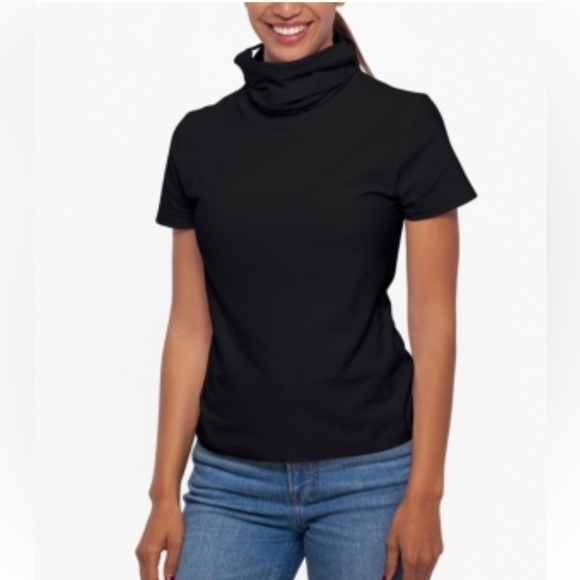 Bam BY BETSY ADAM SHORT SLEEVE ATTACHED FACE MASK T-SHIRT SZ XS BLACK - Picture 1 of 9